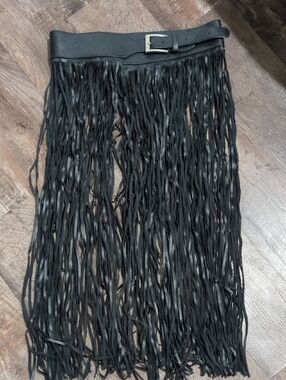 Black Fringe Leather Belt Skirt